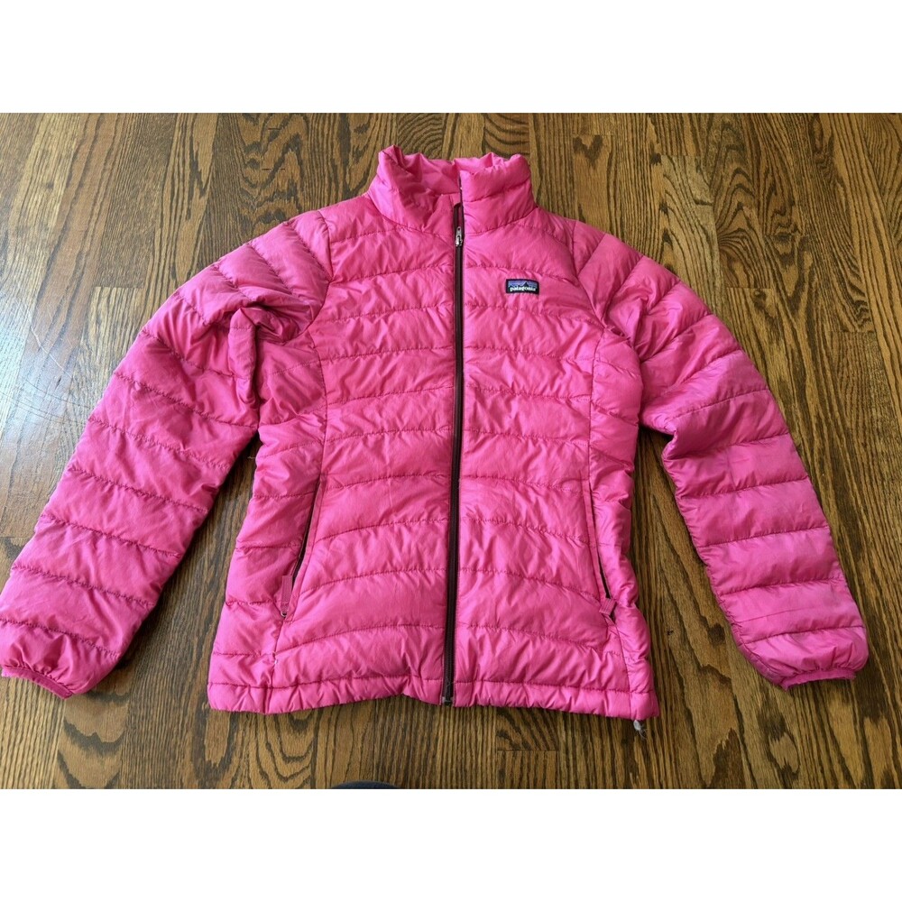 Patagonia Down Sweater Jacket Girls Size Large (12) Pink Puffer Quilted Coat